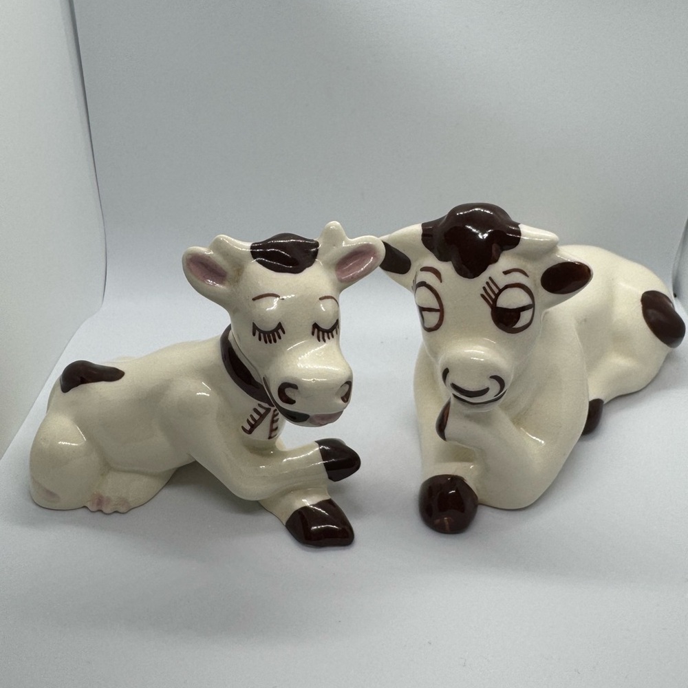 Vintage Rio Hondo California Pottery Cow & Bull Brown/Cream Figurines